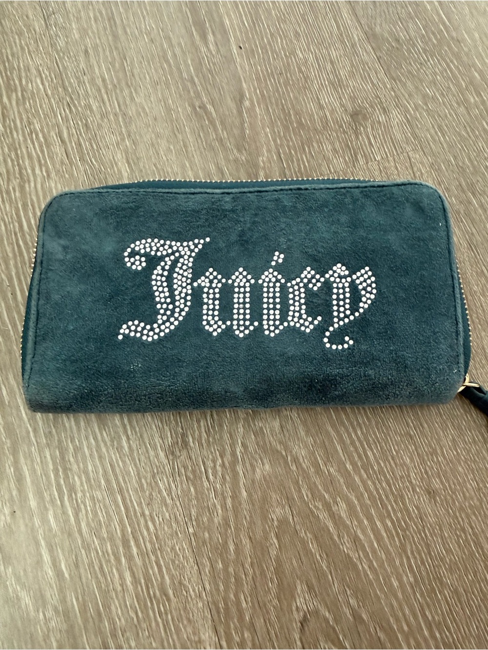 Juicy Couture Teal Suede Crystal Logo Zip Wallet